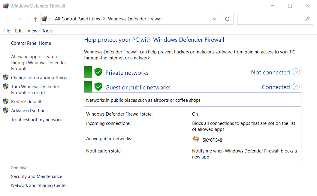Windows Defender Firewall windows update code 800b0100