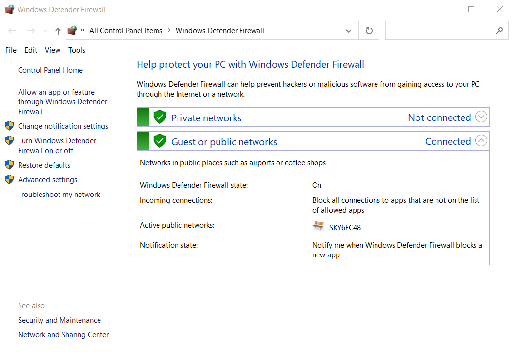 Windows Defender Firewall applet epson wf-3640 won't print wirelessly