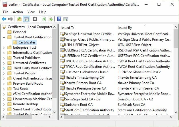 manage Windows Local computer certificates