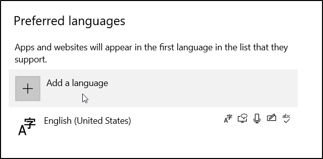 preferred languages windows 10