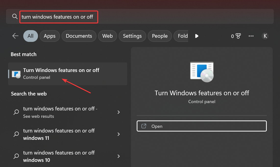 turn windows features on or off