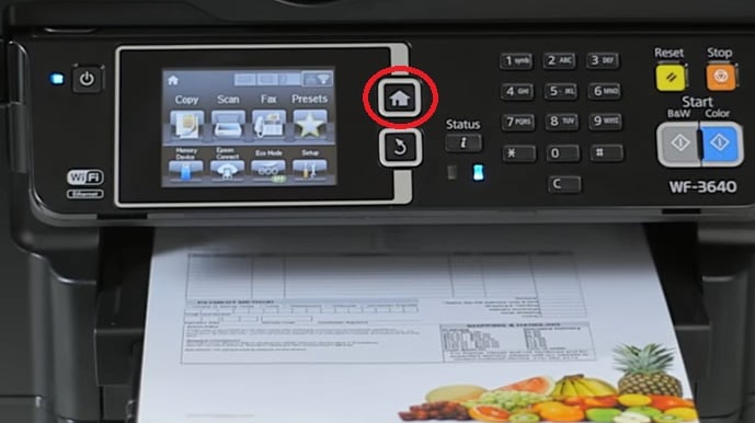 The Home button epson wf-3640 won't print wirelessly