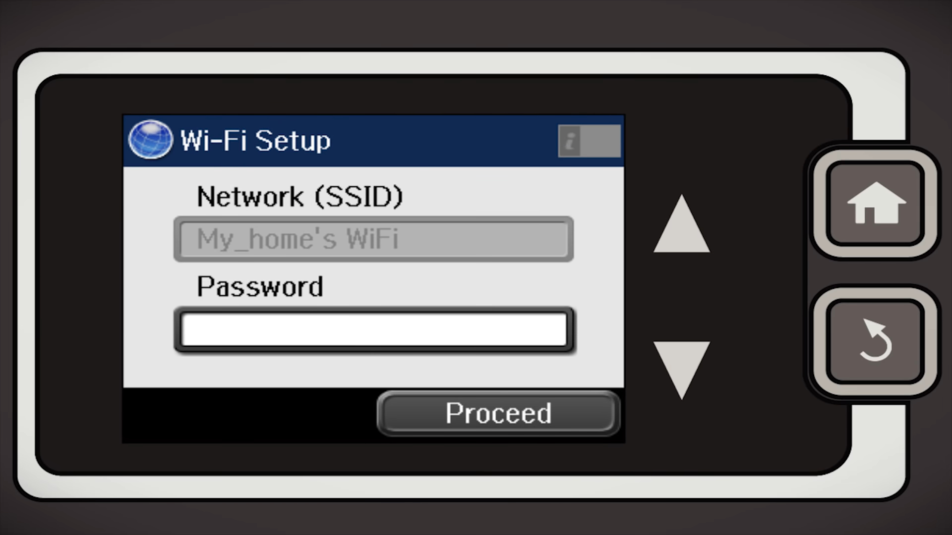 The SSID and Password text boxes epson wf-3640 won't print wirelessly