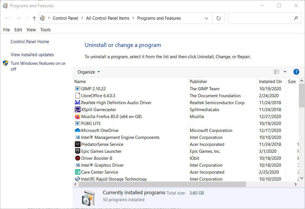 Windows プログラムと機能 放射性降下物 新しいラスベガス Windows 10 がクラッシュする