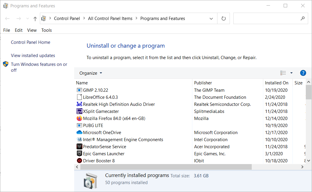 The uninstaller applet in Windows pip is not recognized