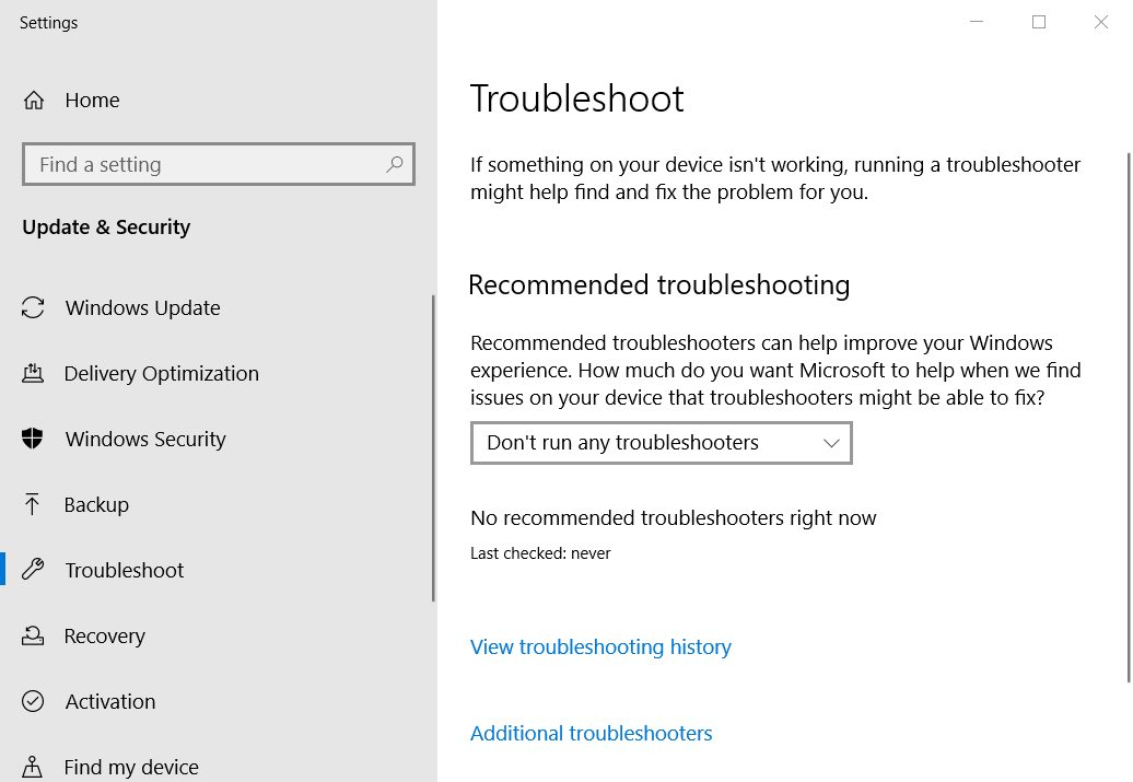 The Troubleshoot tab windows update code 800b0100
