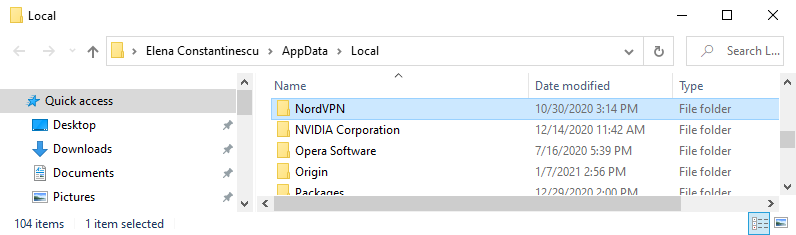 delete the NordVPN app folder