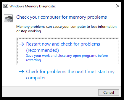 windows memory diagnostic tool stuck