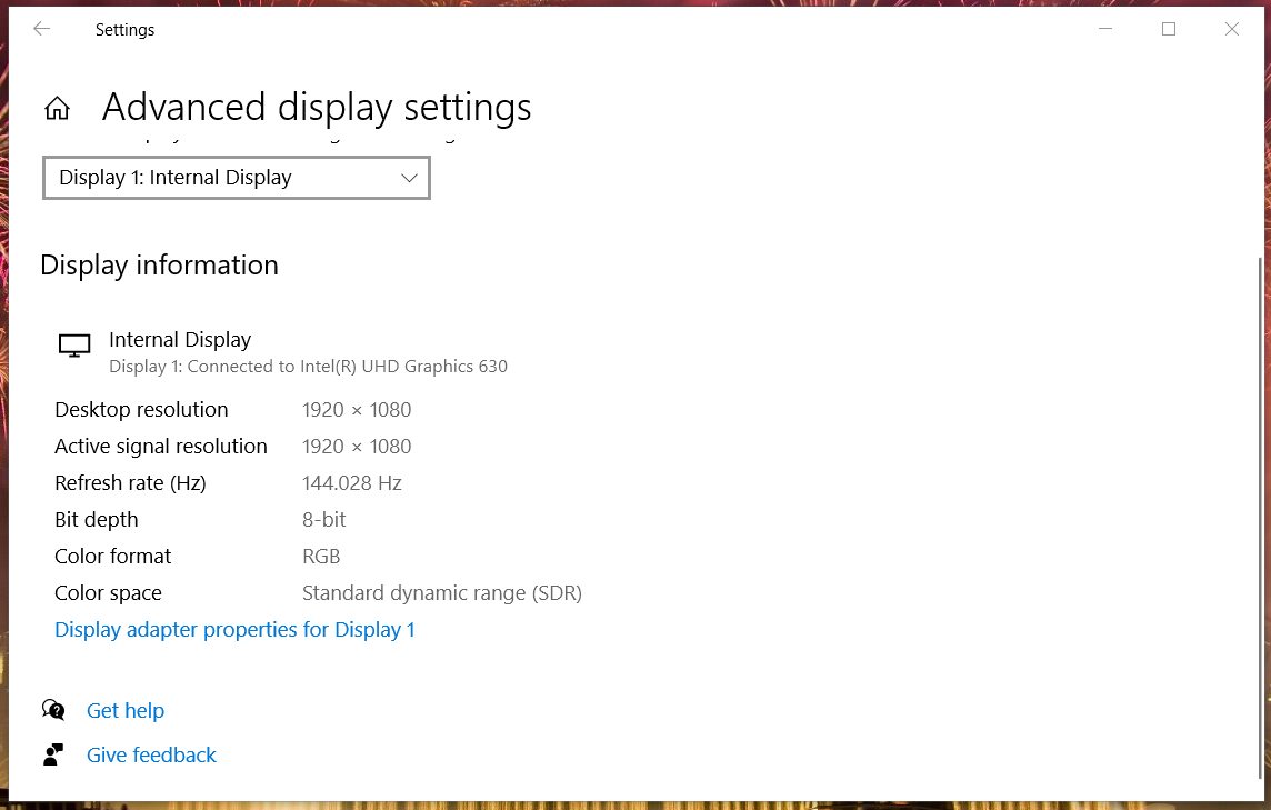 Advanced display settings how much vram do i have windows 10
