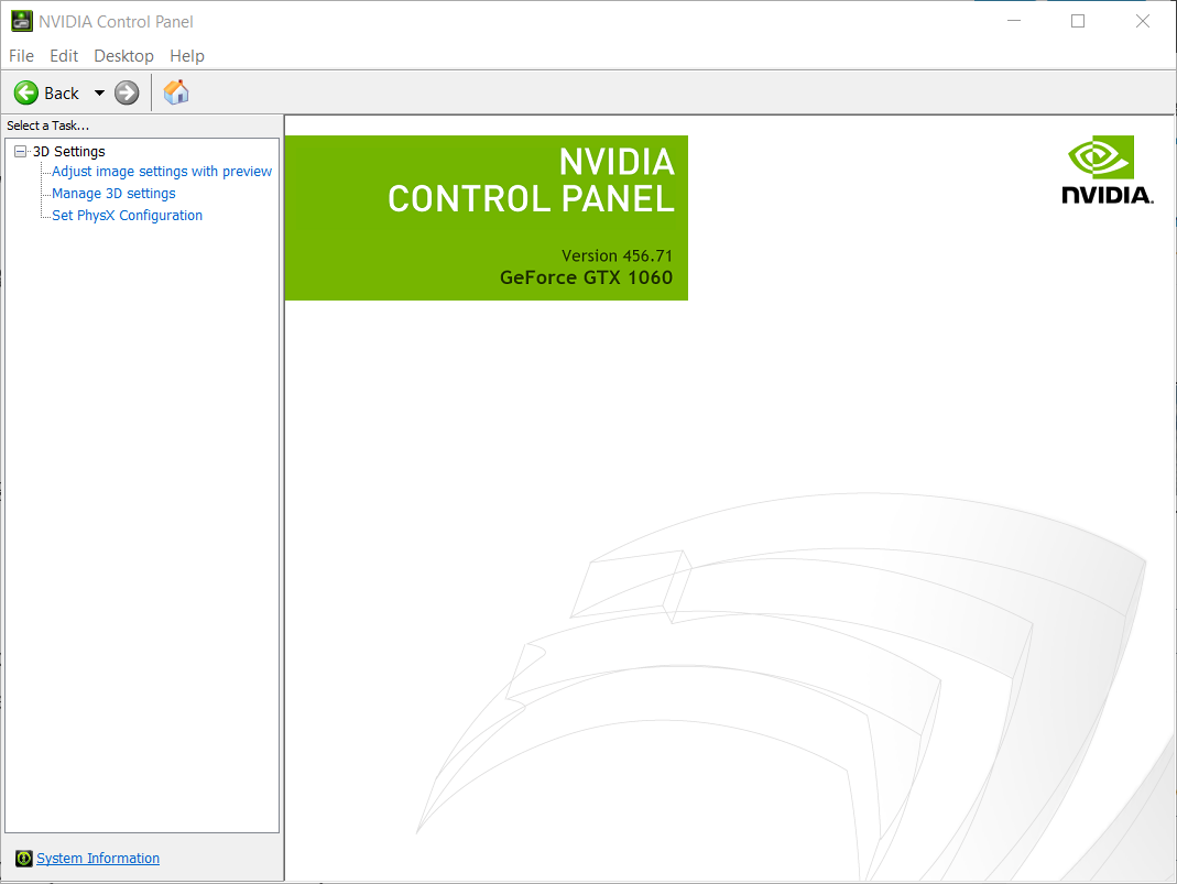 only have 3d settings in nvidia control panel