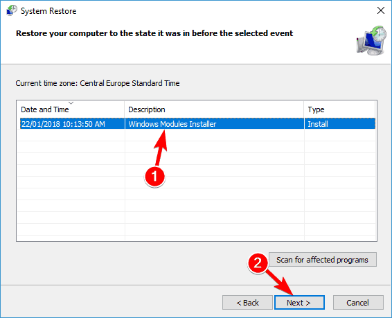 select restore point twinui not working