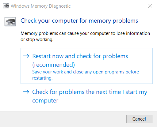Windows Memory Diagnostic Data Bus Error
