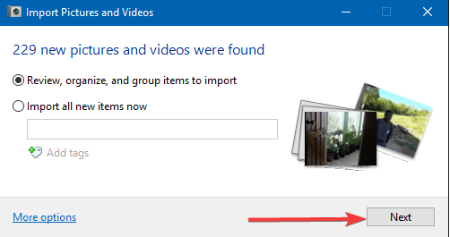 photo import not working on windows 10 