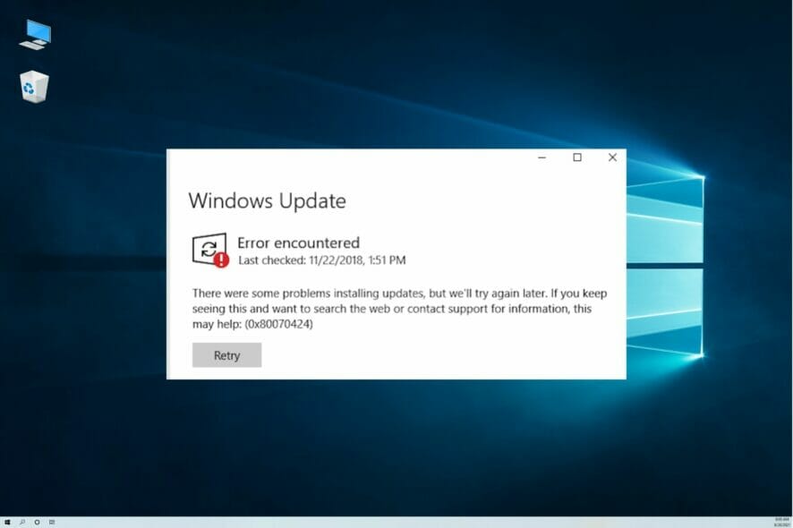 Fix Windows update error 0x80070424