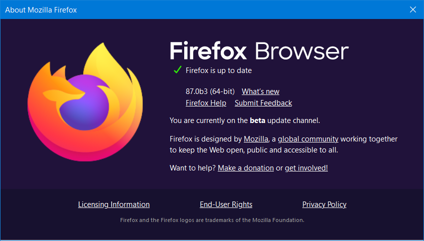 The About Mozilla Firefox window facebook videos not playing in chrome