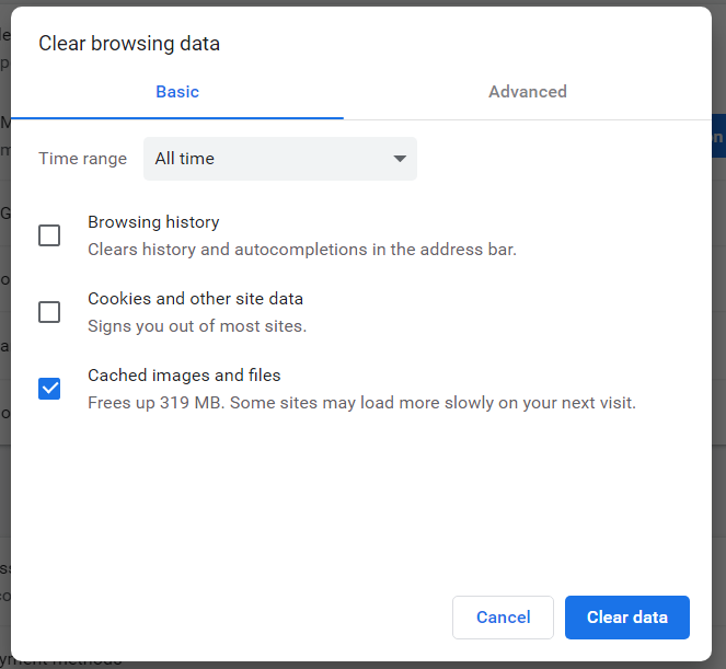 Chrome's Clear browsing data options facebook games not loading in browser