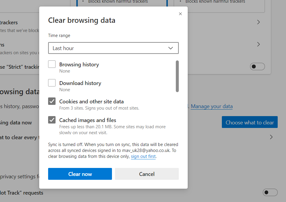 Edge's Clear browsing data tool this video file cannot be played