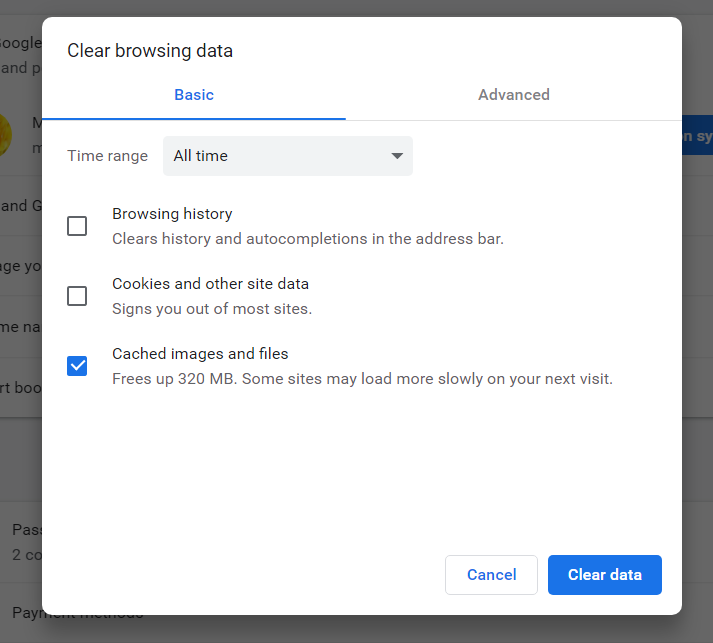 Chrome's Clear browsing data utility this video file cannot be played