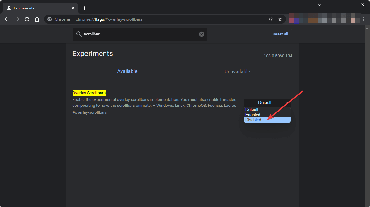 disabling chrome overlay scrollbars experimental featured
