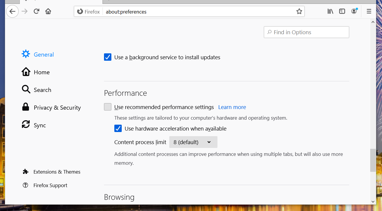 Firefox's Use hardware acceleration option facebook videos not playing in chrome