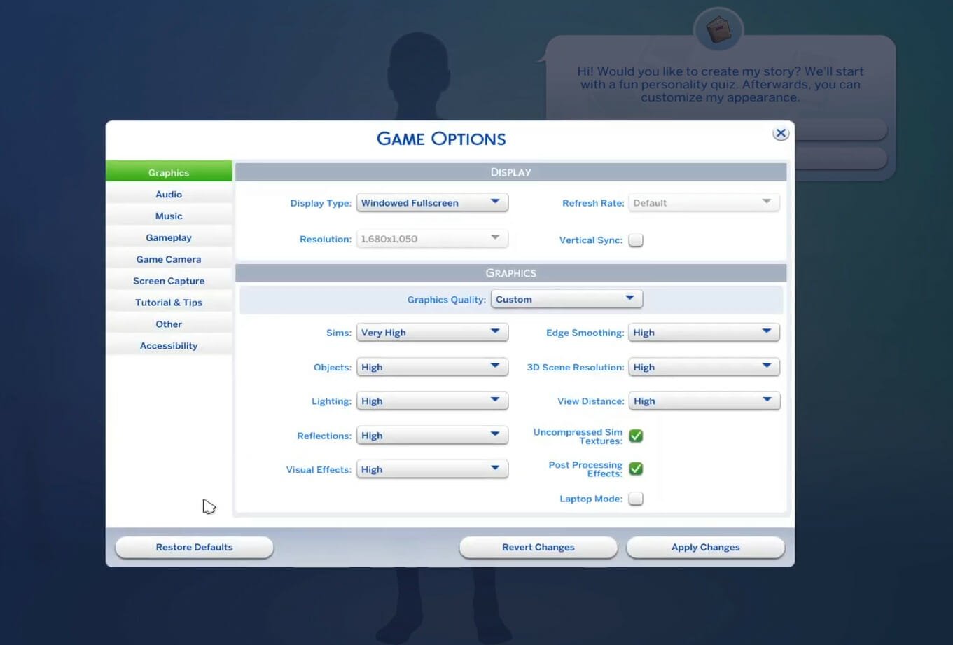 Game Options window mods not working sims 4