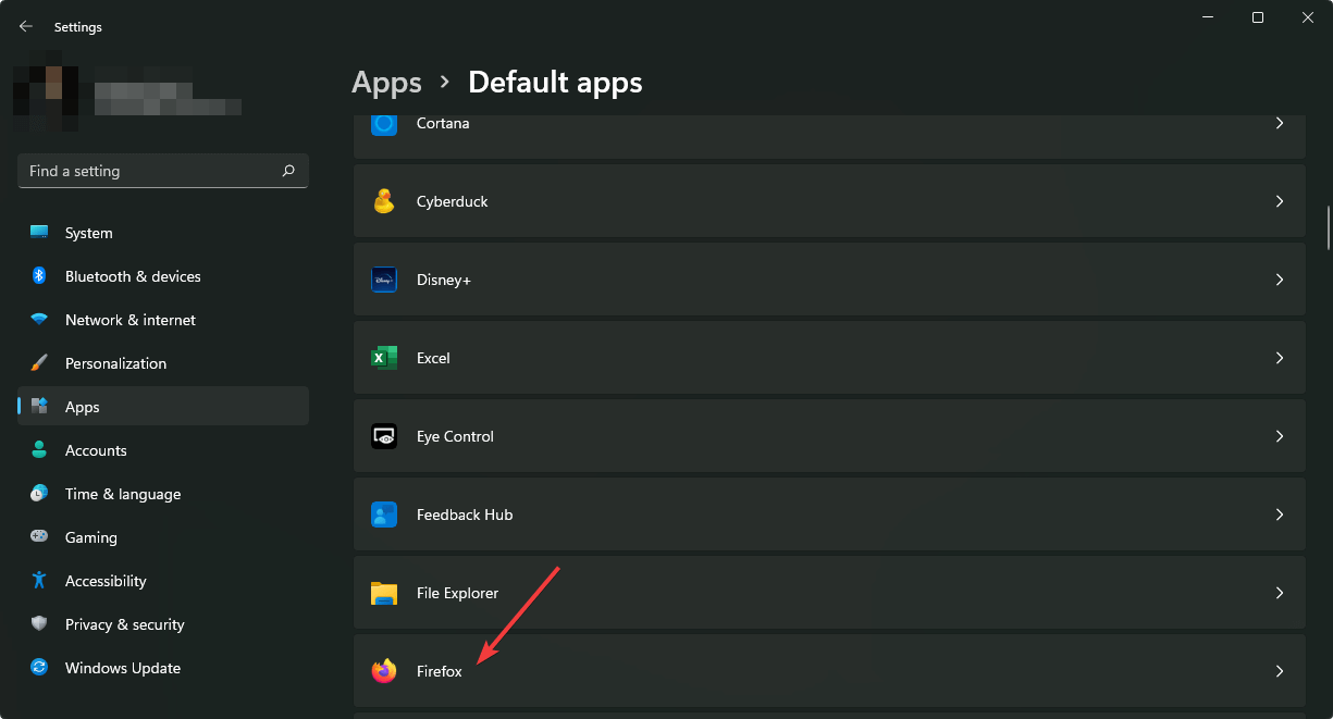going firefox from default apps settings windows 11
