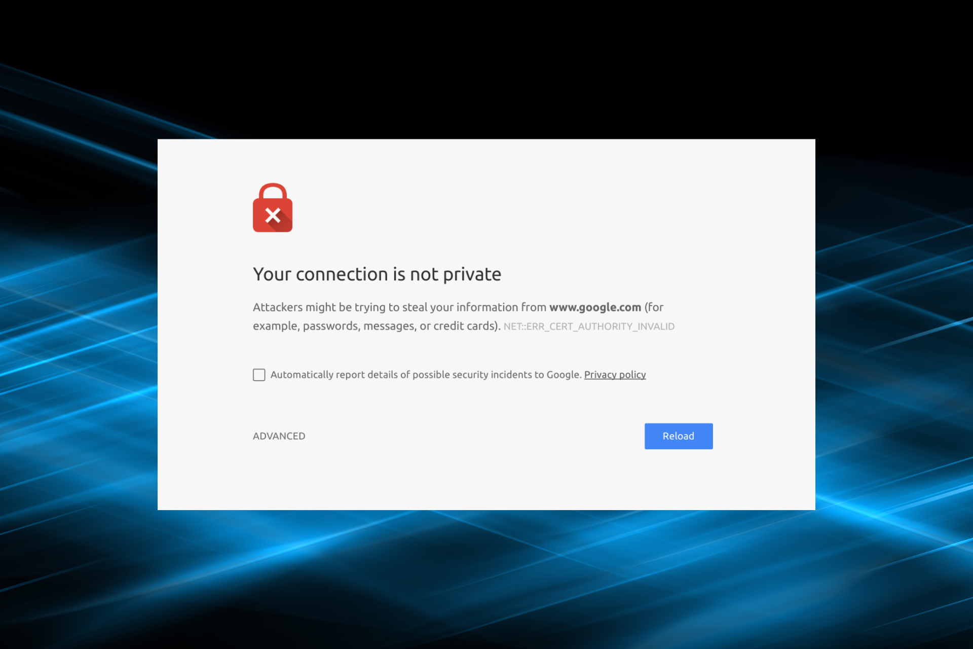 Fix neterr_cert_authority_invalid error in Windows 10 Chrome
