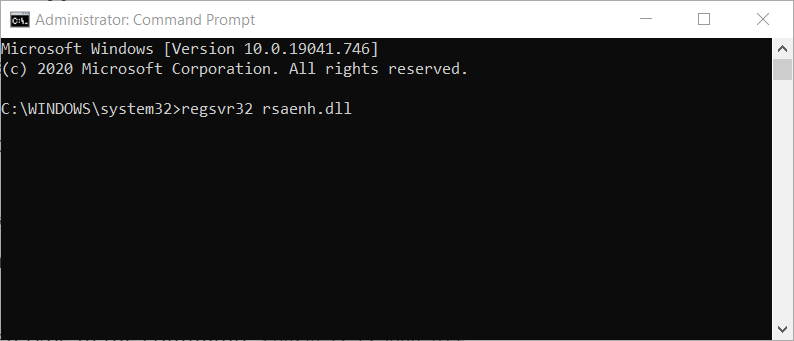 The regsvr32 command rsaenh.dll error