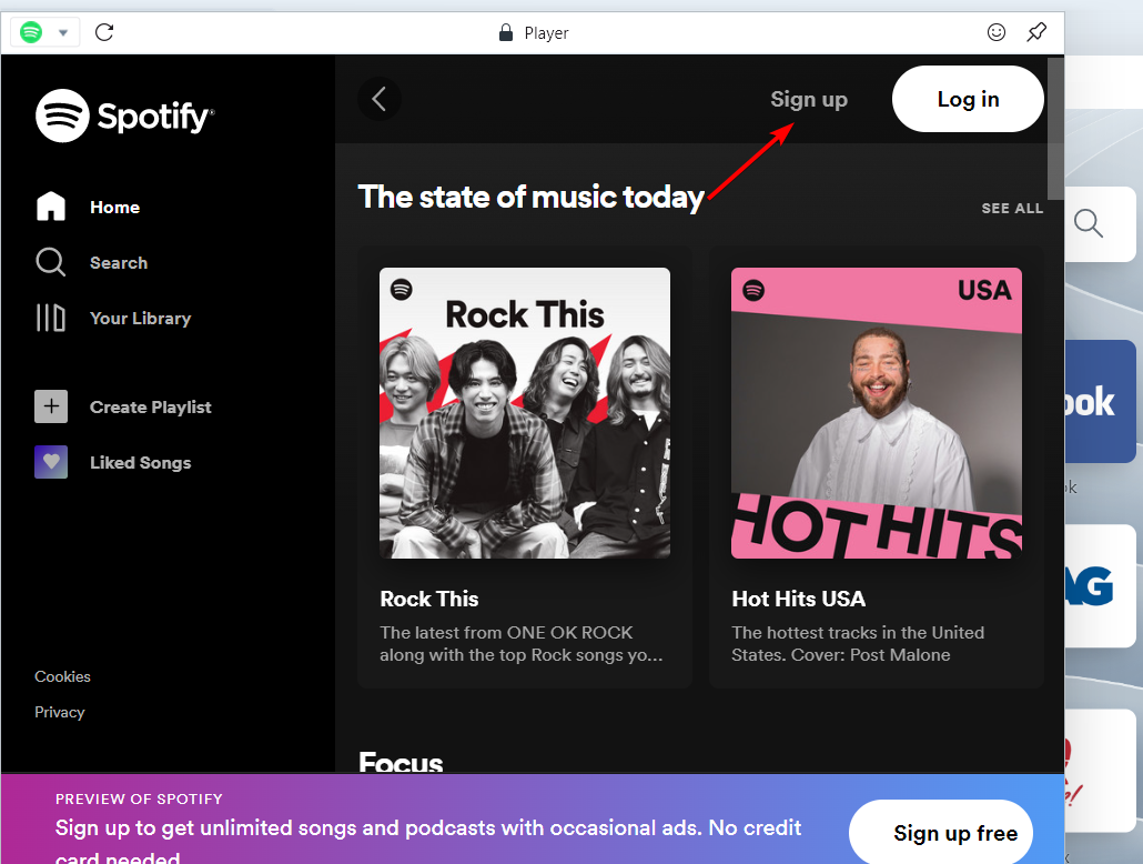 sign-up-web use spotify in browser