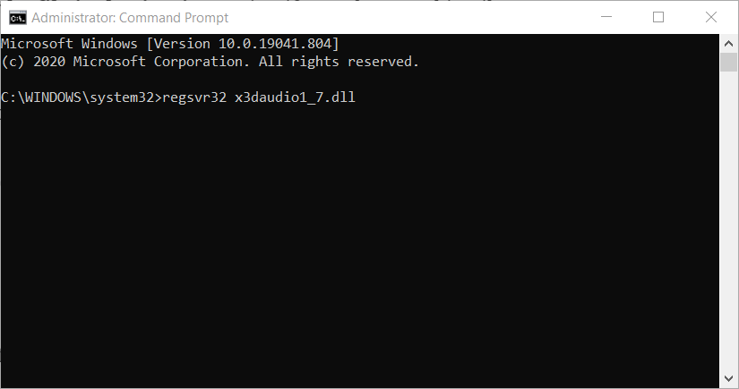 The regsvr32 command x3daudio1_7.dll is missing