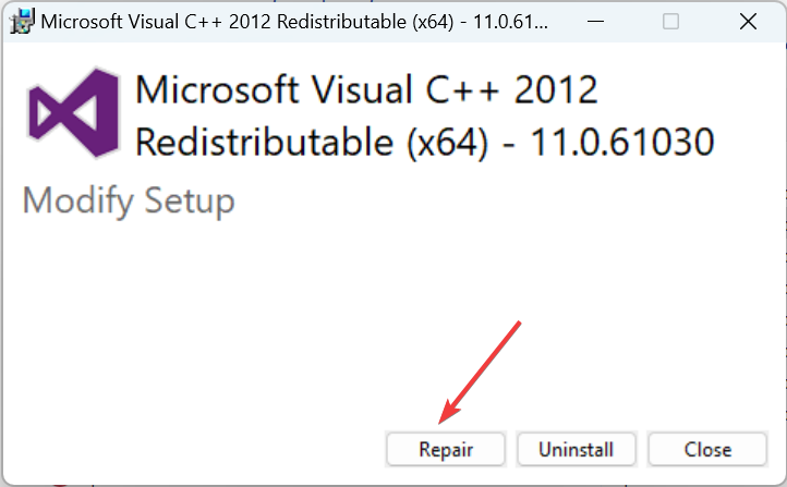 repair redistributable to fix vcruntime140.dll not found
