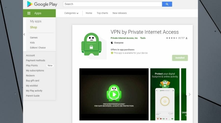 Private Internet Access Android