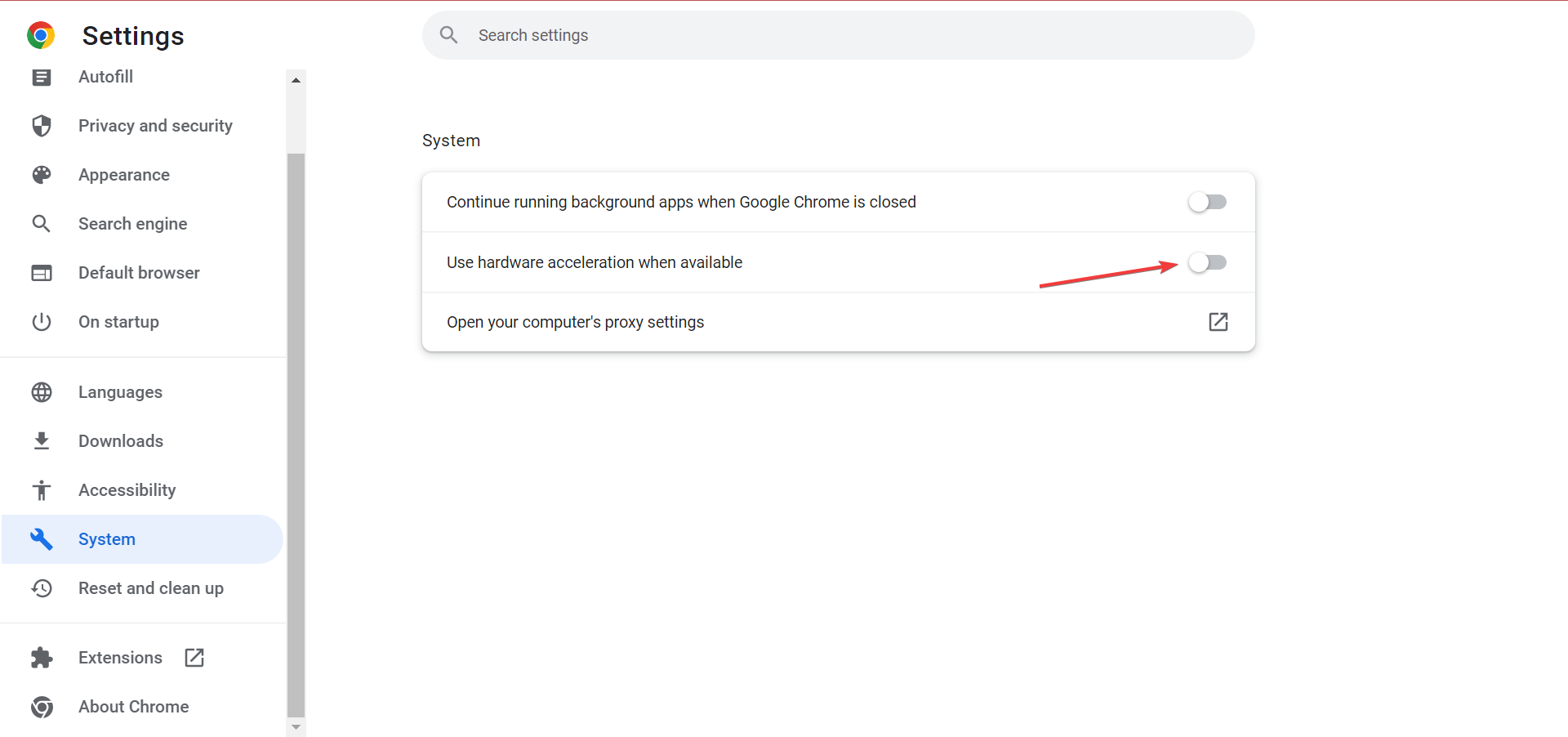 Disable hardware acceleration to fix page unresponsive chrome windows 10
