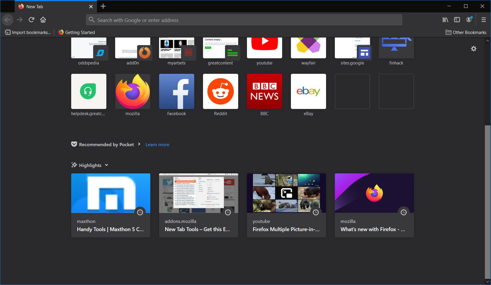 browser with dark mode