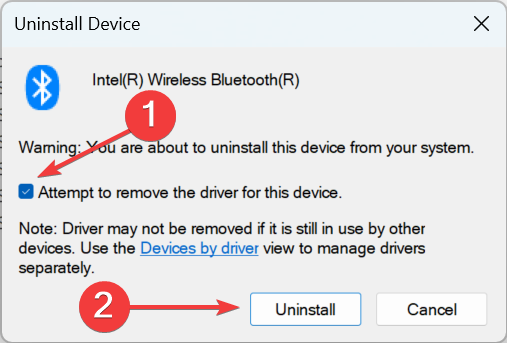 attempt to remove the driver for this device to uninstall bluetooth driver