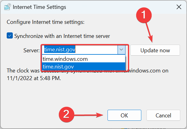 change server to fix error occurred windows synchronizing time