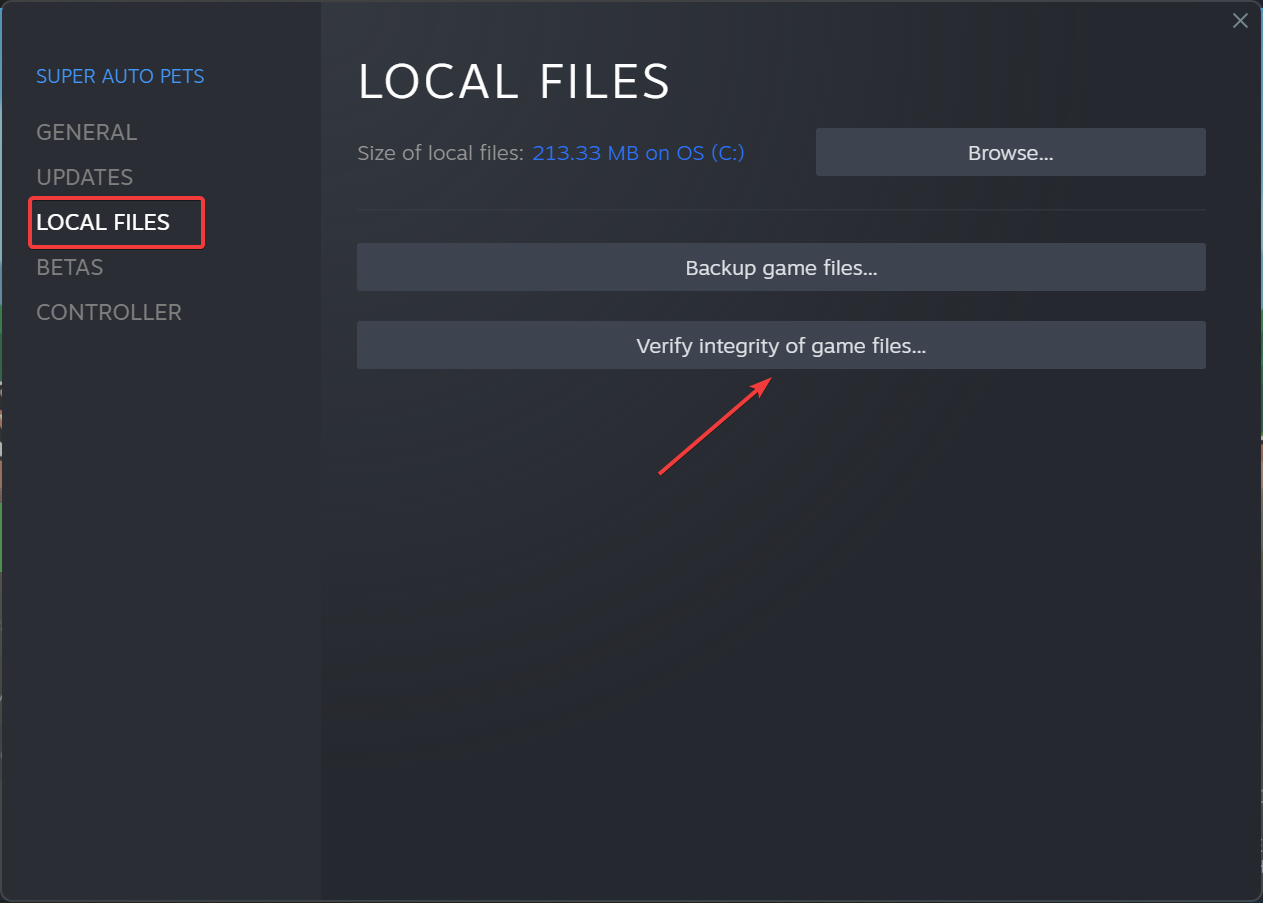 Verify integrity of game files to fix failed to find steam