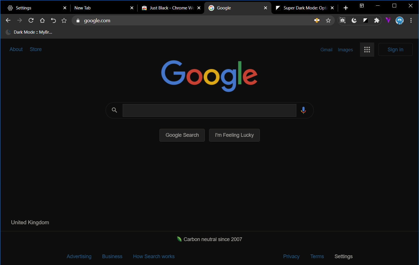 dark Google search engine maxthon browser dark mode
