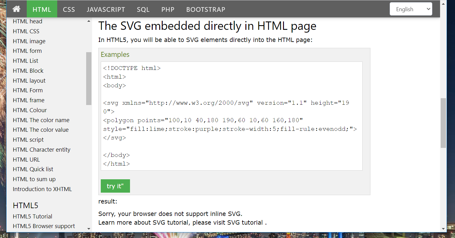 SVG code sorry your browser does not support inline svg