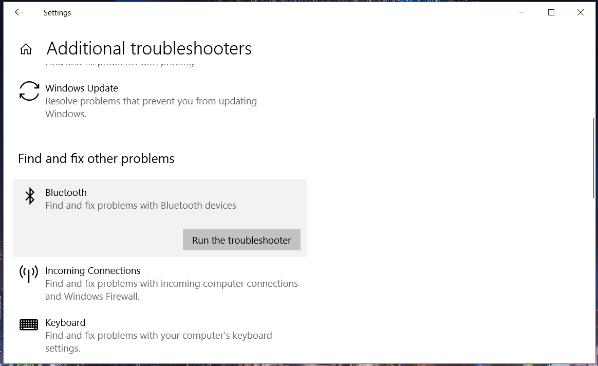 additional troubleshooters menu