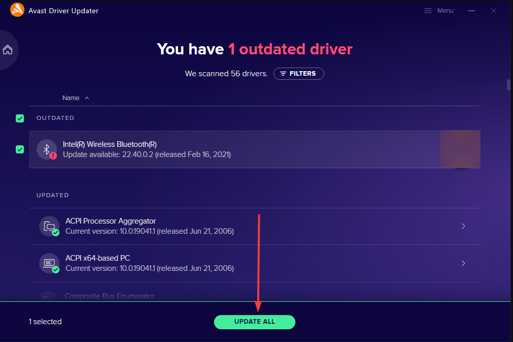 avast driver updater not working