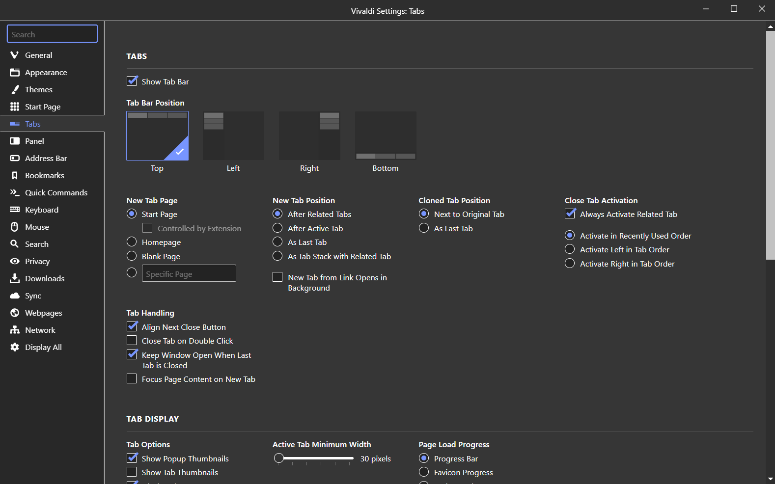 Vivaldi Settings best customizable browser