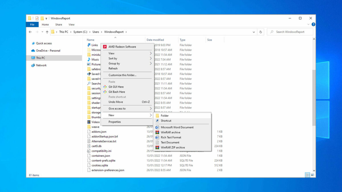how to make a new file windows 10 on desktop