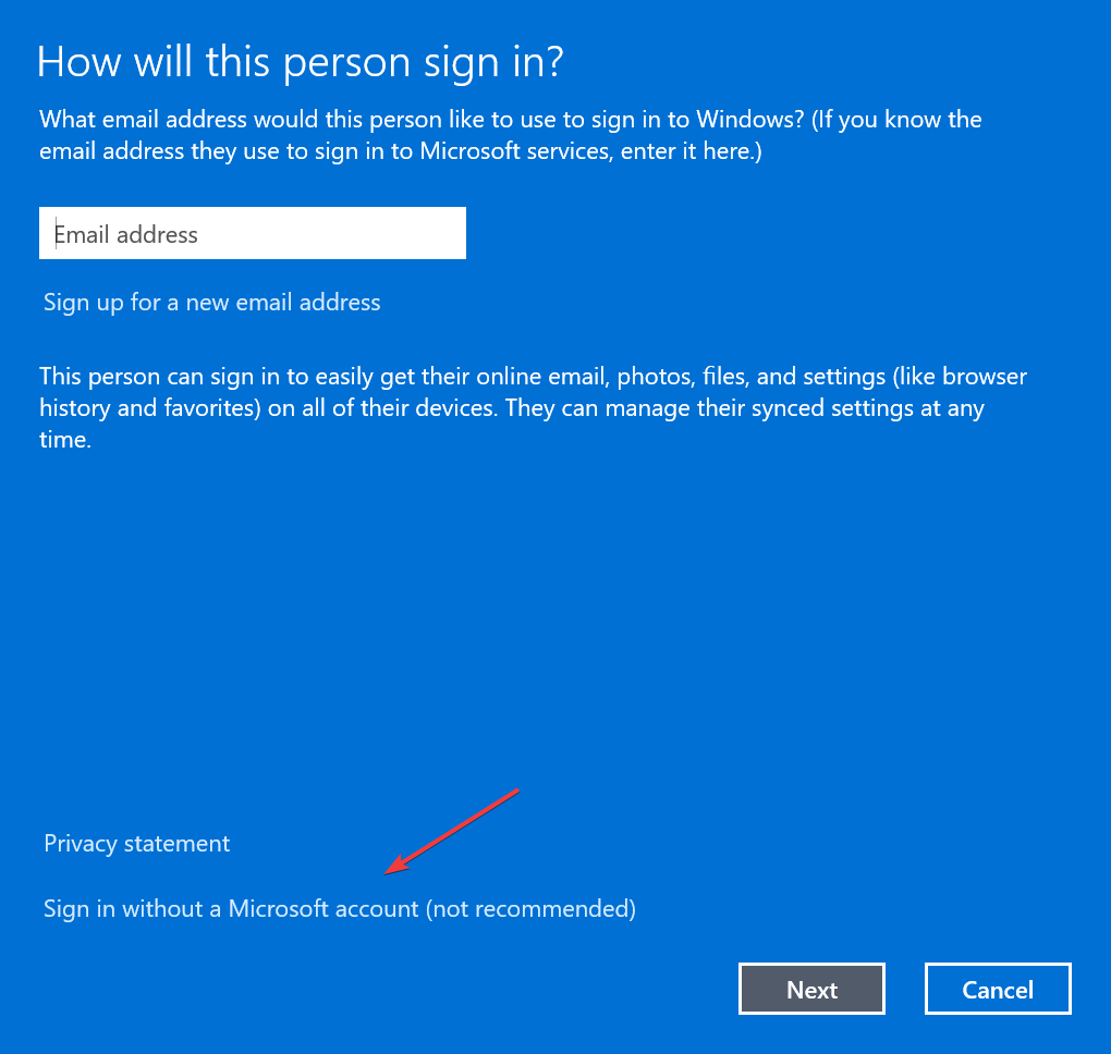 sign in without a microsft account