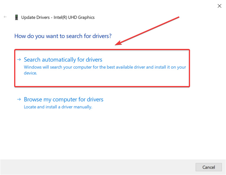 click to automatically search for drivers