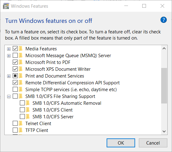Windows Features window windows cannot access readyshare