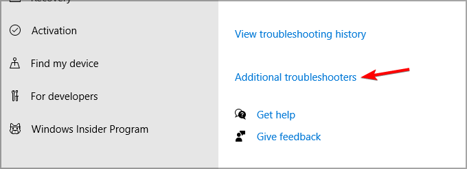 click on additional troubleshooters