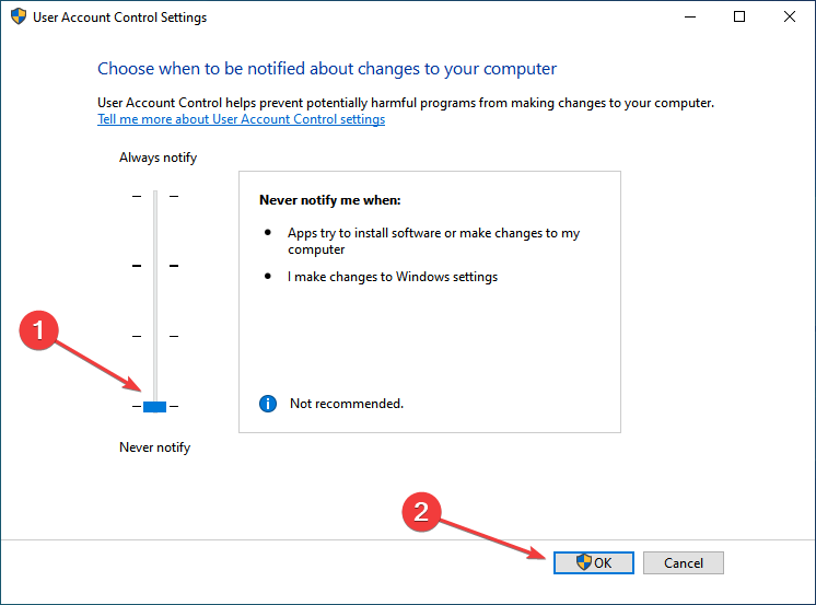 disable UAC to fix windows 10 access denied administrator
