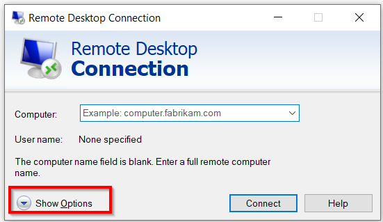 remote desktop show advanced settings