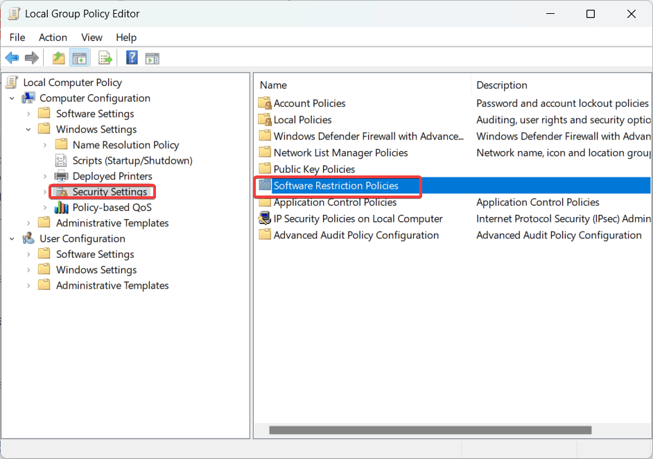 software restrictions policy gpedit